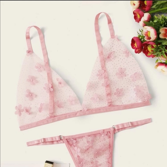 SHEIN Other - NWT Shein: Beautiful Embroidered Pink Flower Lingere